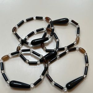 Black Agate Beaded Bracelets, Set of 5.